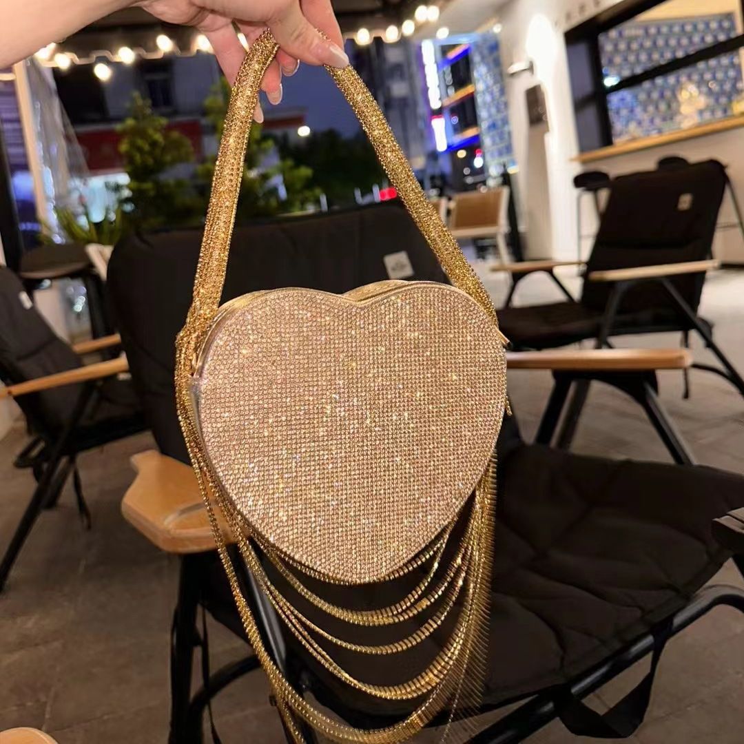 Rhinestone Tassel Love Bag - close-up rhinestones