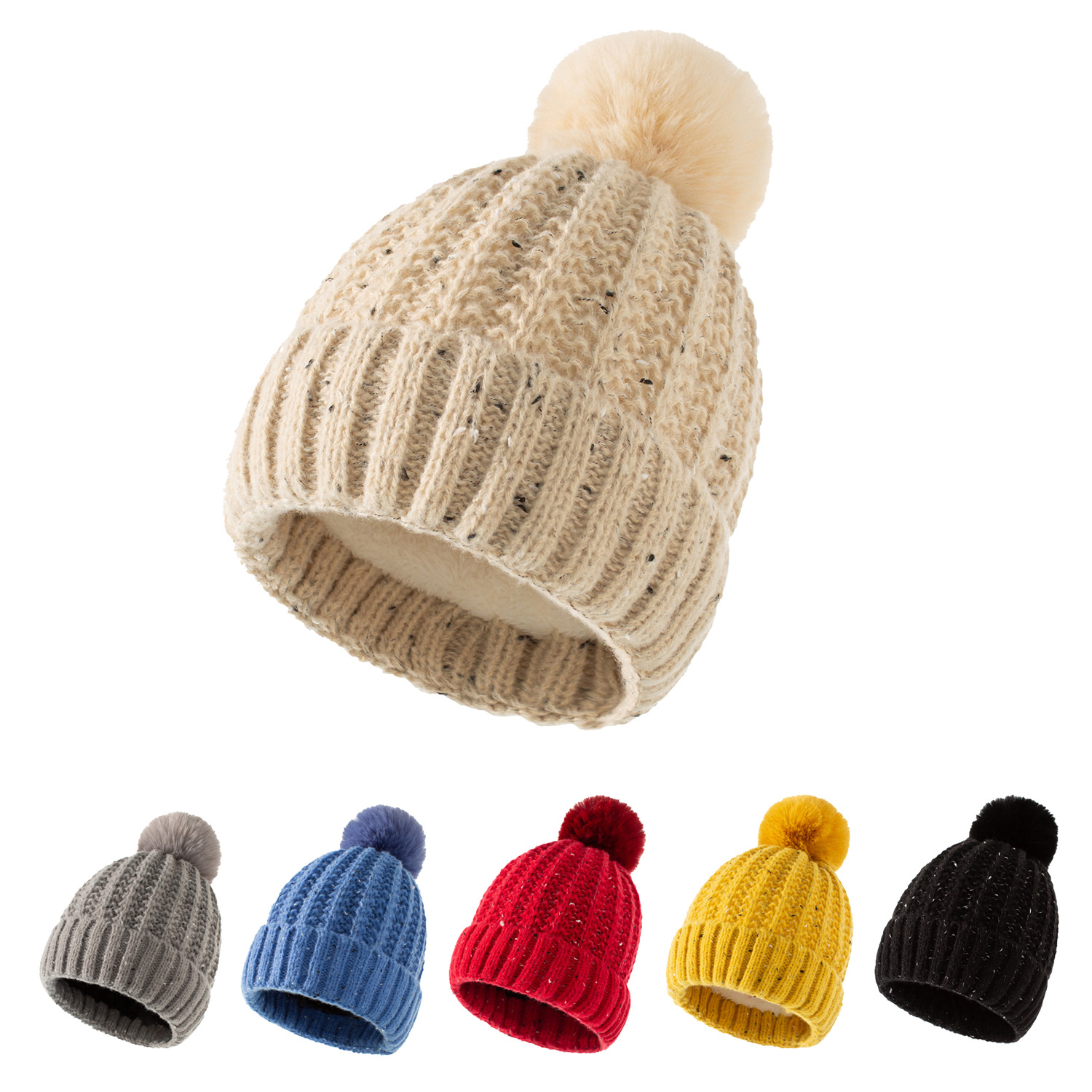 Fleece-lined Warm Fur Ball Adult Knitted Hat Autumn And Winter Women's Wool Single Ball Hat