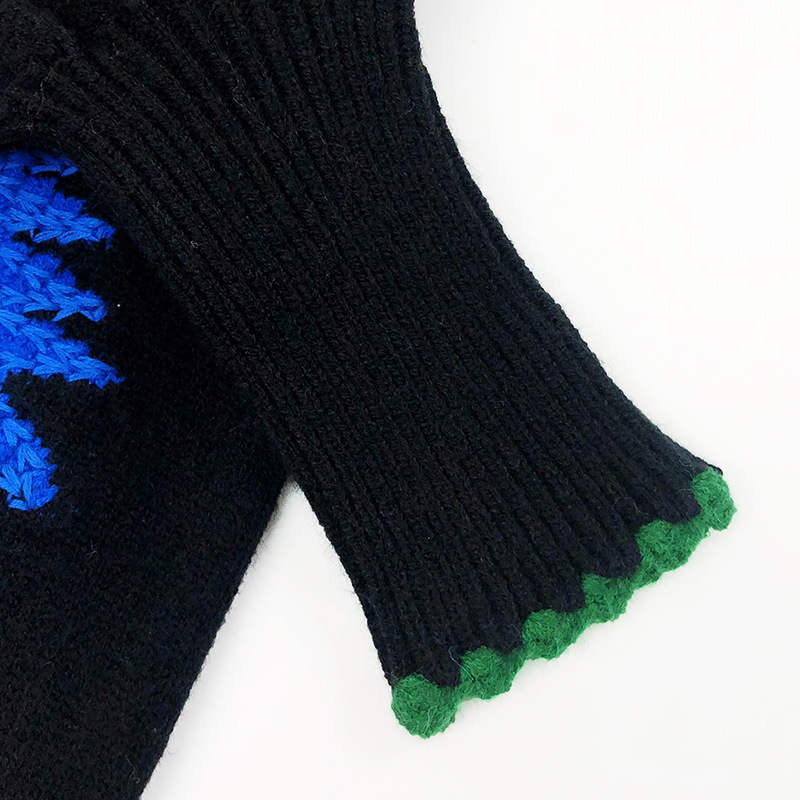 Retro Ethnic Style Contrast Color Flower Temperament Knitted Top