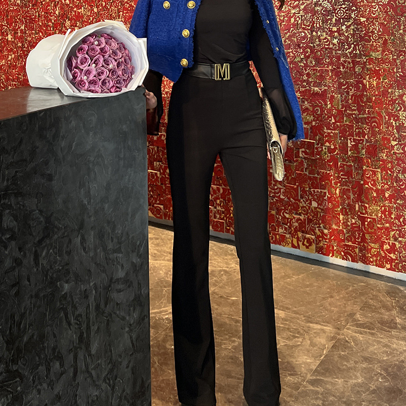 Slim-fit Slimming High Waist Black Trousers