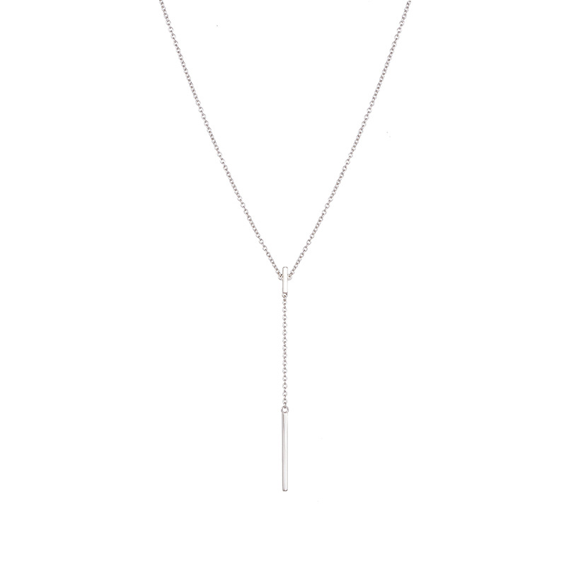 S925 Sterling Silver Personalized Simple Rectangular Bar Tassel Pendant Necklace