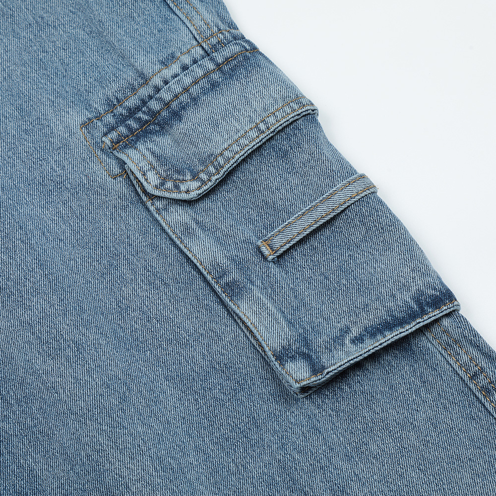 American Retro Multi-pocket Distressed Straight Cargo Pants Men - Image 17