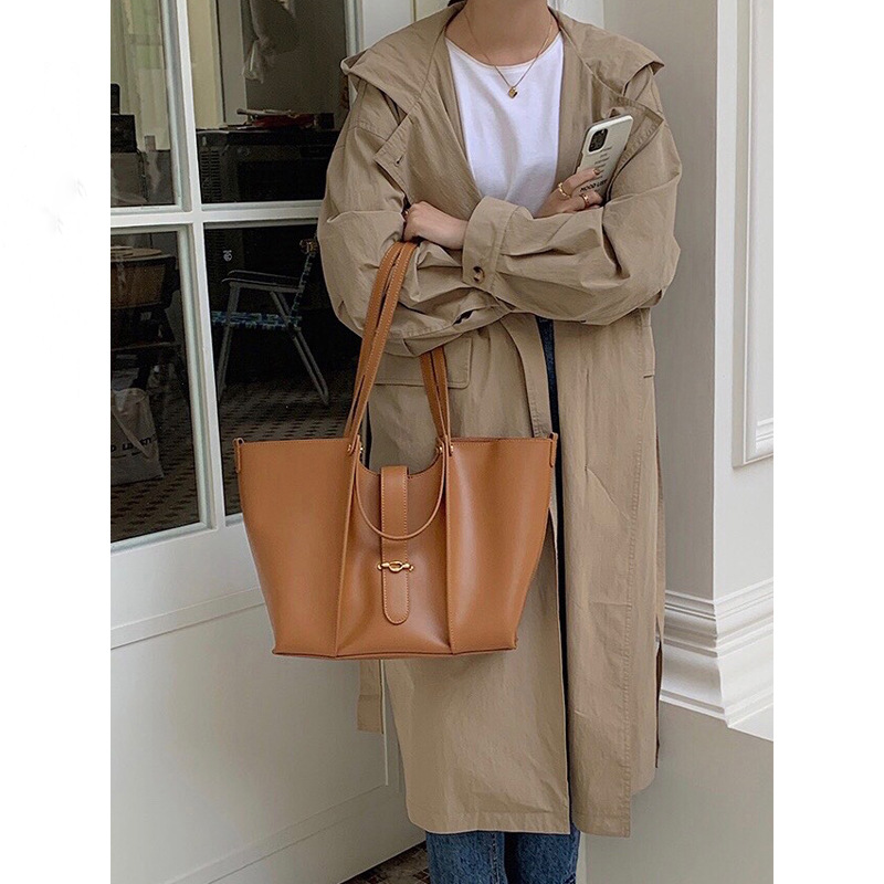 Euro Style Genuine Leather Tote Bag - front view