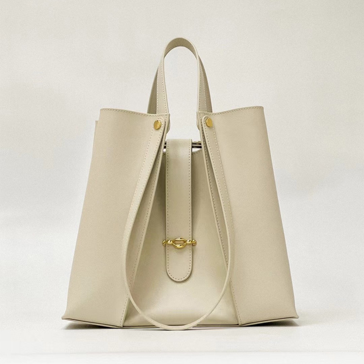 Euro Style Genuine Leather Tote Bag - exterior with three-dimensional pocket