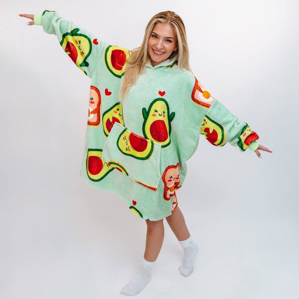 Title 2, Cartoon Avocado Hooded Fleece Thermal Clothes O...