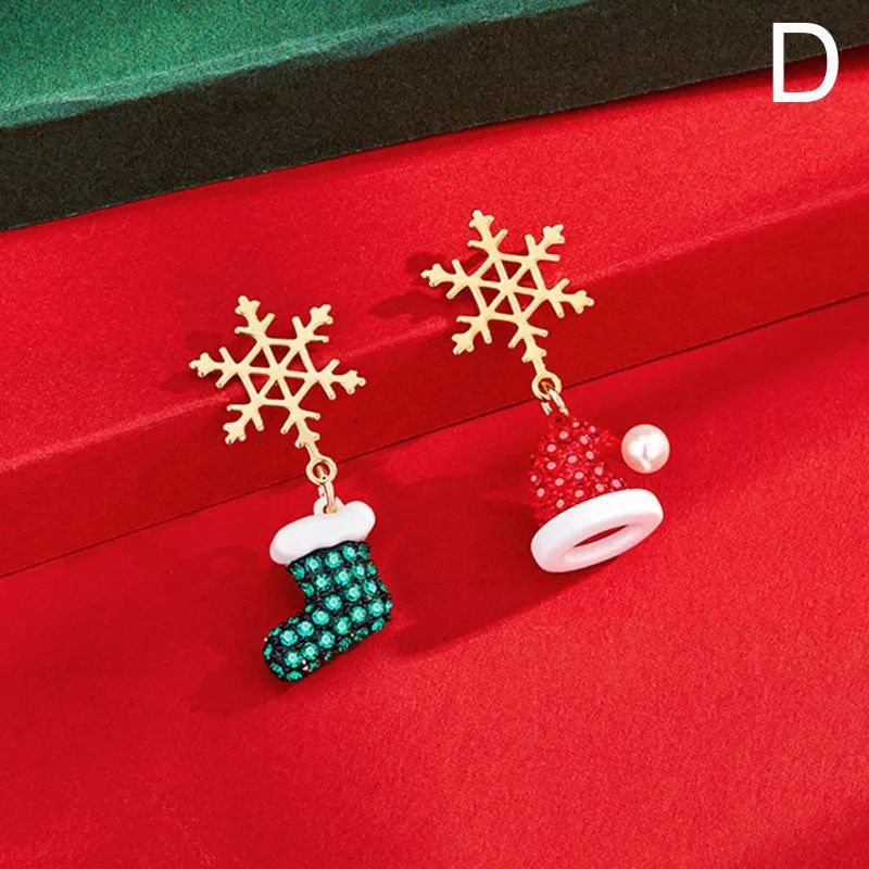 Christmas Bowknot Red Pendant Earrings Asymmetric - Image 26