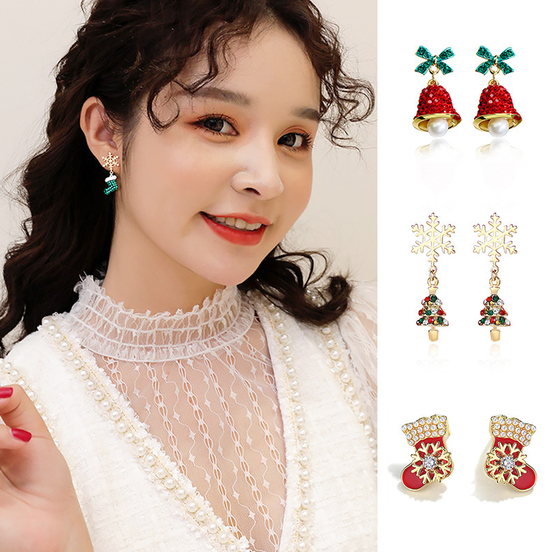 Christmas Bowknot Red Pendant Earrings Asymmetric - Image 4