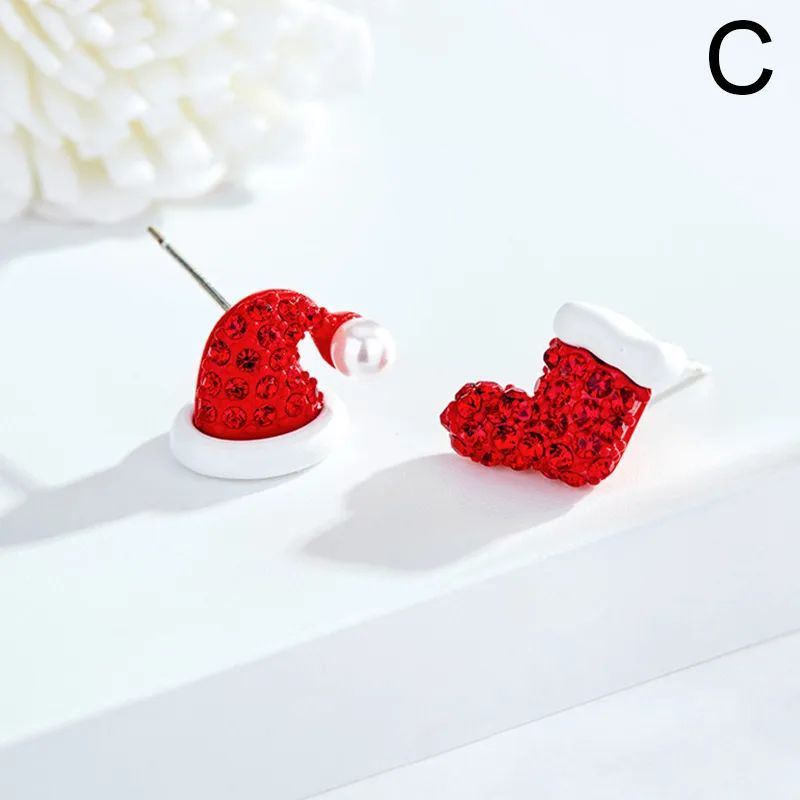 Christmas Bowknot Red Pendant Earrings Asymmetric - Image 24