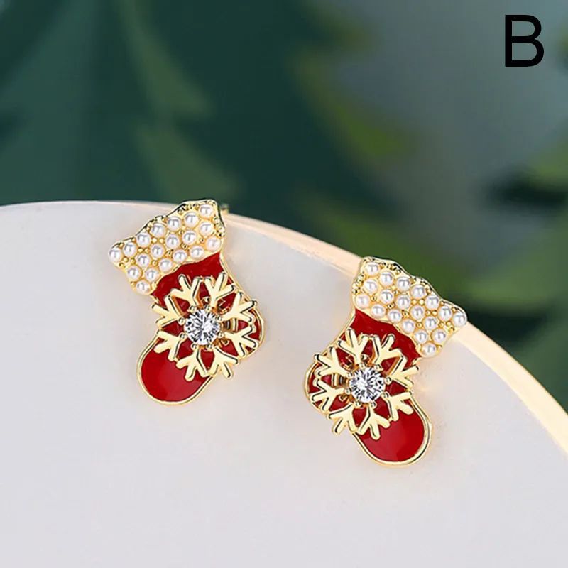 Christmas Bowknot Red Pendant Earrings Asymmetric - Image 2