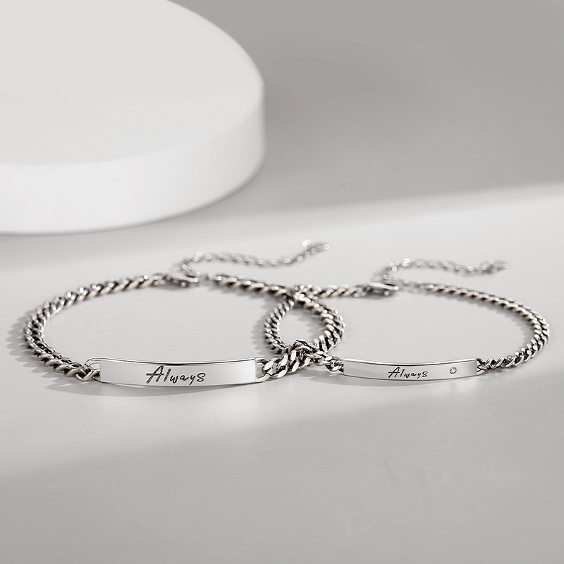 Men's And Women's Fashion Sterling Silver Geometric Letter Bracelet