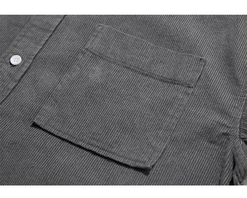 Loose Solid Color Corduroy Casual Shirt For Men