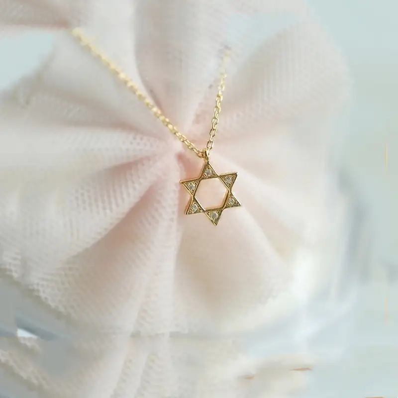 Sterling Silver Gold-plated Necklace Female Six-pointed Star Jeweled Pendant