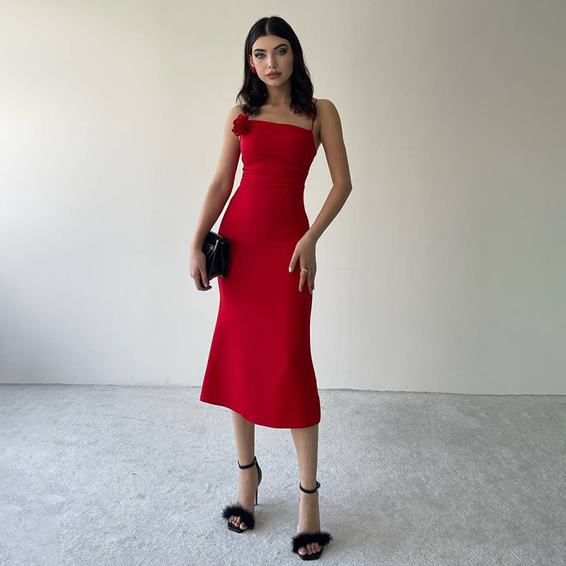 European And American Elegant Slim Flower Sling Dress Women European And American Elegant Slim Flower Sling Dress Women