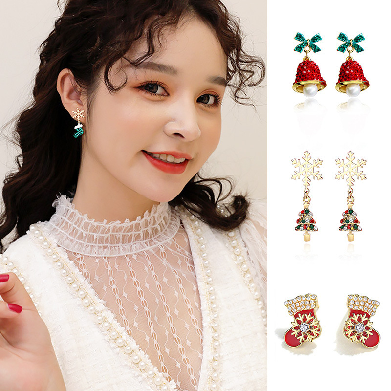 Title 3, Christmas Bowknot Red Pendant Earrings Asymmetric