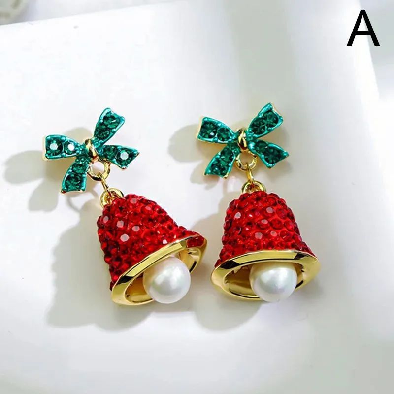 Title 5, Christmas Bowknot Red Pendant Earrings Asymmetric