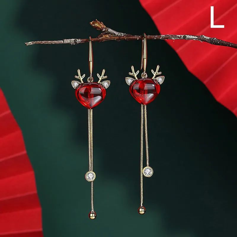 Title 13, Christmas Bowknot Red Pendant Earrings Asymmetric