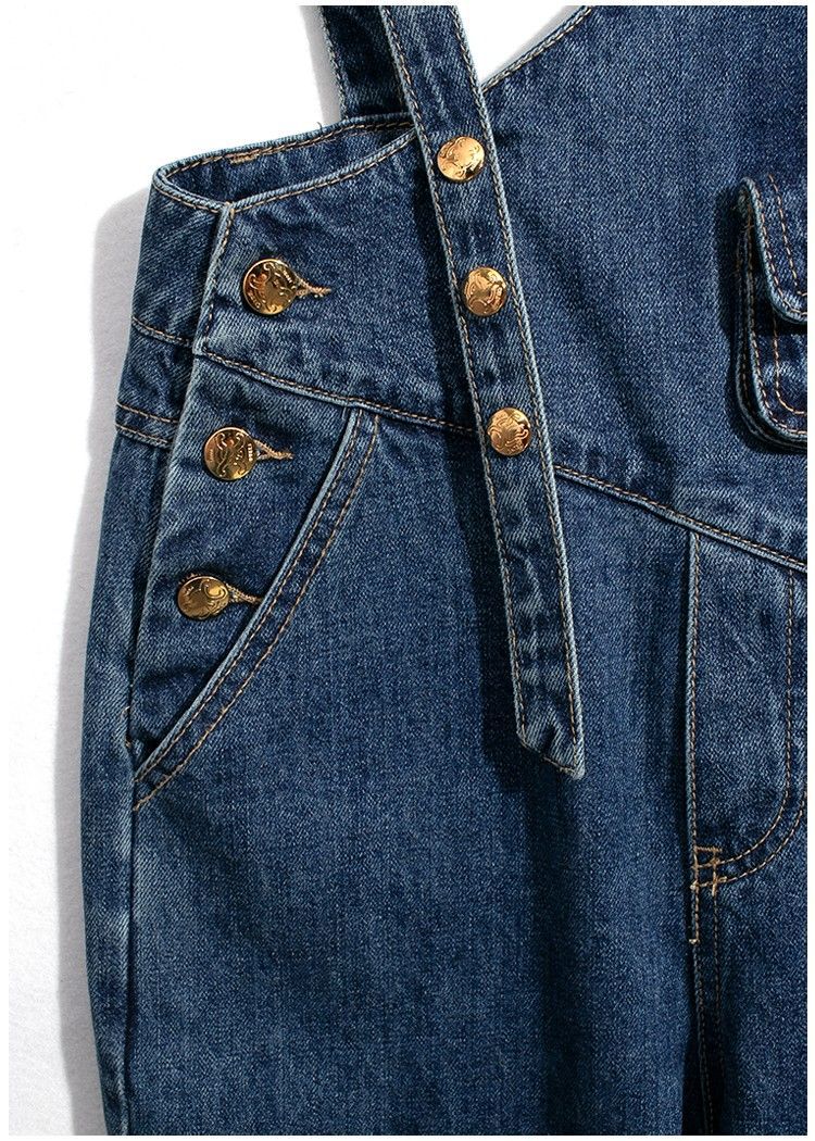 Women's Metal Buckle Versatile Asymmetric Small Waist Bag Denim Suspender Pants