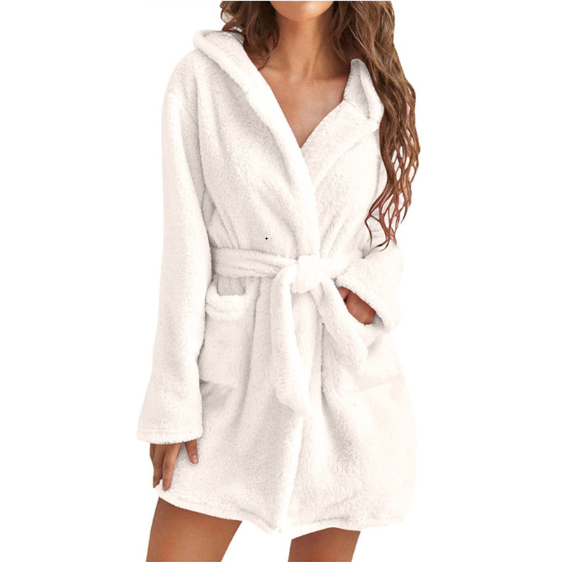 Title 9, Plush Solid Color Hooded Home Warm Bathrobe Paj...