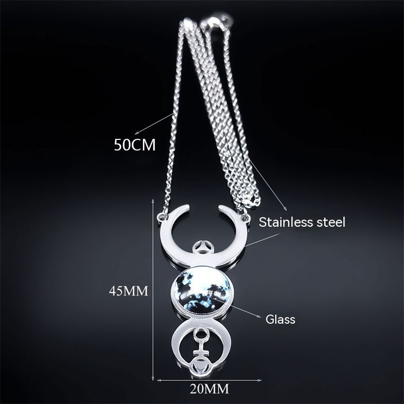 Title 1, Female Stainless Steel Crescent Planet Glass Ne...