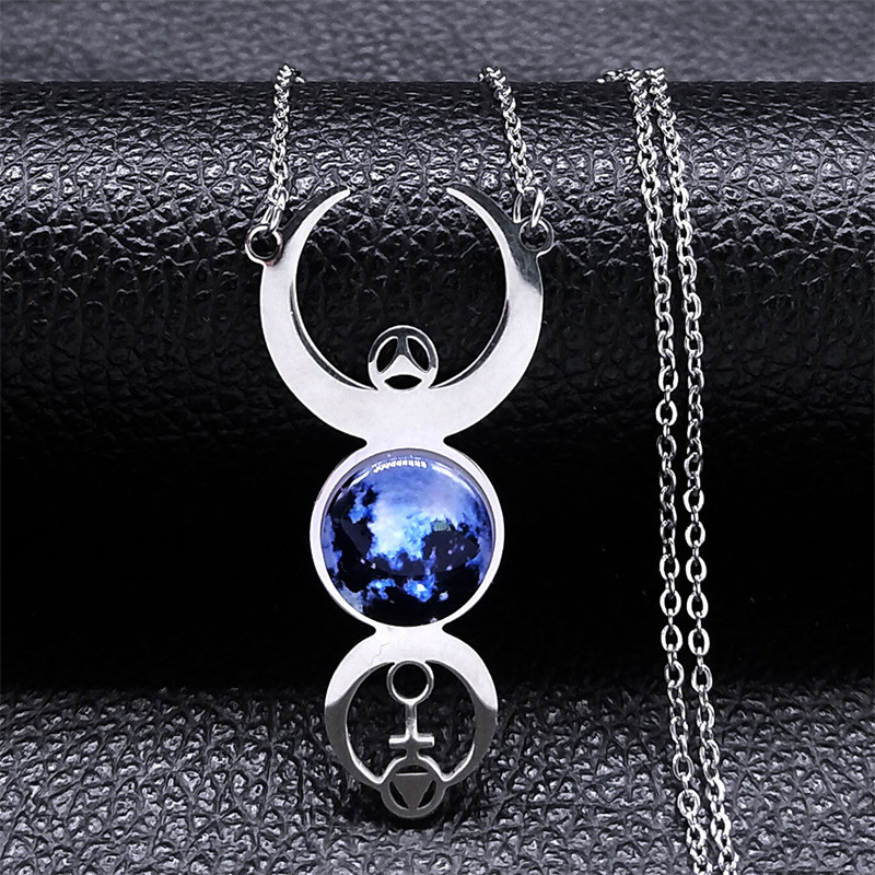 Title 2, Female Stainless Steel Crescent Planet Glass Ne...