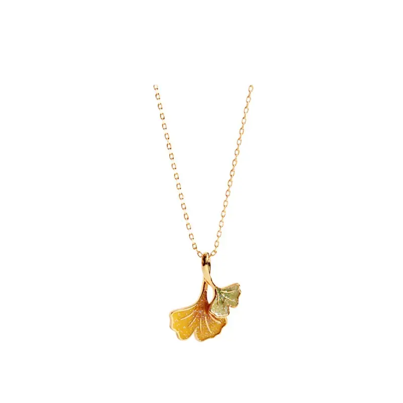 Autumn New Enamel Drip Glazed Three-dimensional Multi-layer Ginkgo Leaf Pendant Women's Graceful And Fashionable Necklace