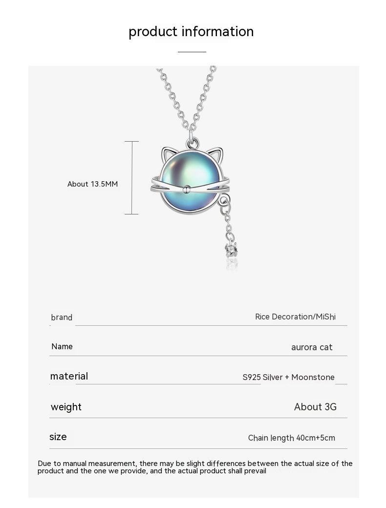 Title 4, Cat Moonstone Necklace 925 Silver Female Short ...