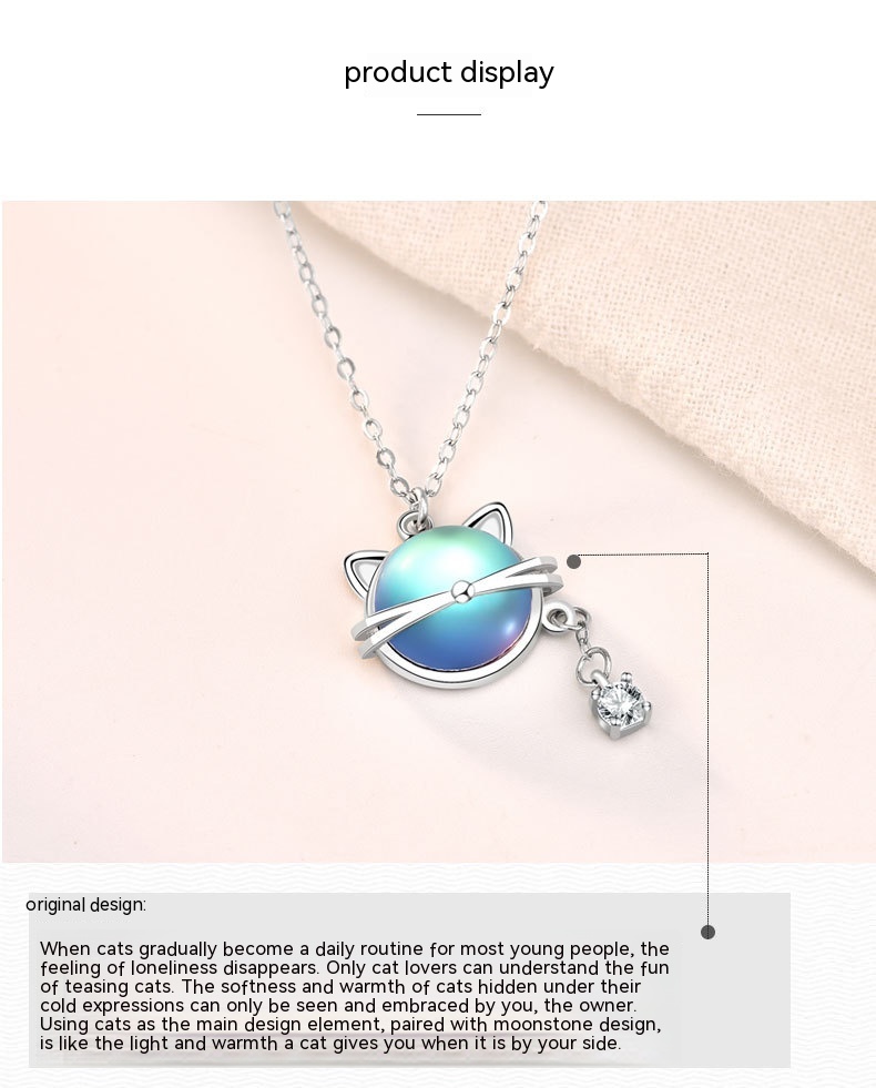 Title 5, Cat Moonstone Necklace 925 Silver Female Short ...