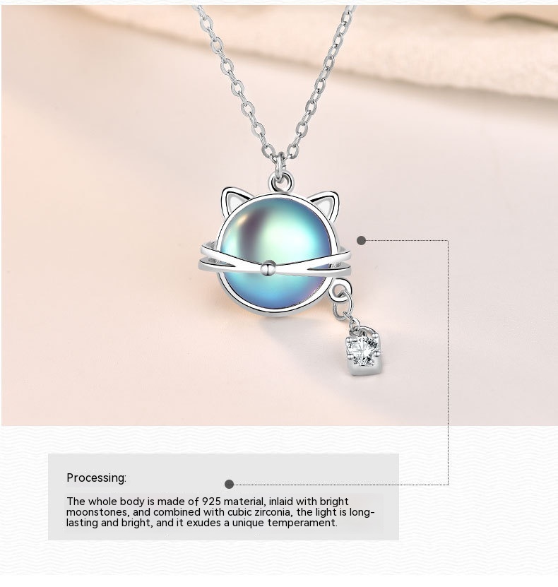 Title 8, Cat Moonstone Necklace 925 Silver Female Short ...