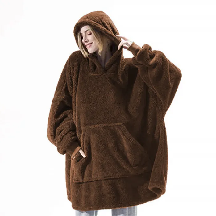 Oversized Wearable Blanket Hoodie with Big Front Pocket, Double-Sided Fleece, One Size - detail photo 1