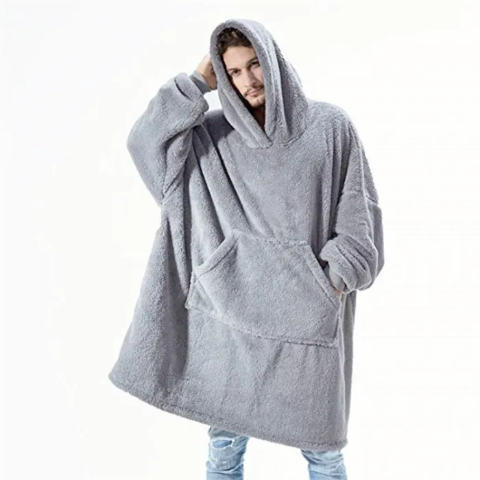 Oversized Wearable Blanket Hoodie with Big Front Pocket, Double-Sided Fleece, One Size - detail photo 2