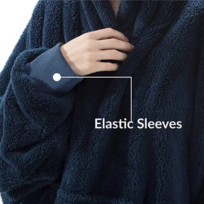Oversized Wearable Blanket Hoodie with Big Front Pocket, Double-Sided Fleece, One Size - detail photo 4
