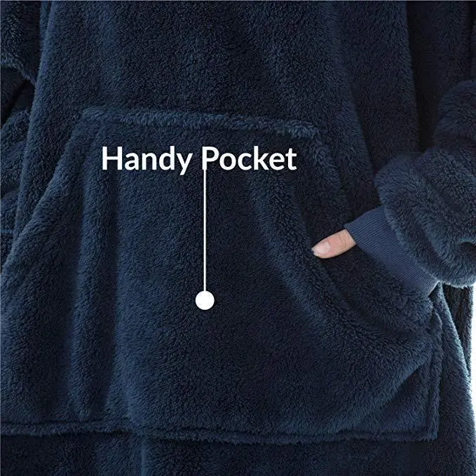 Oversized Wearable Blanket Hoodie with Big Front Pocket, Double-Sided Fleece, One Size - detail photo 5