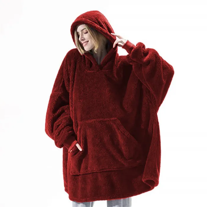 Oversized Wearable Blanket Hoodie with Big Front Pocket, Double-Sided Fleece, One Size - detail photo 6