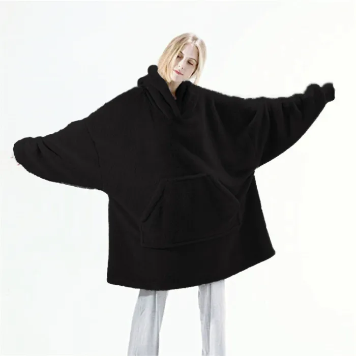 Oversized Wearable Blanket Hoodie with Big Front Pocket, Double-Sided Fleece, One Size - detail photo 7
