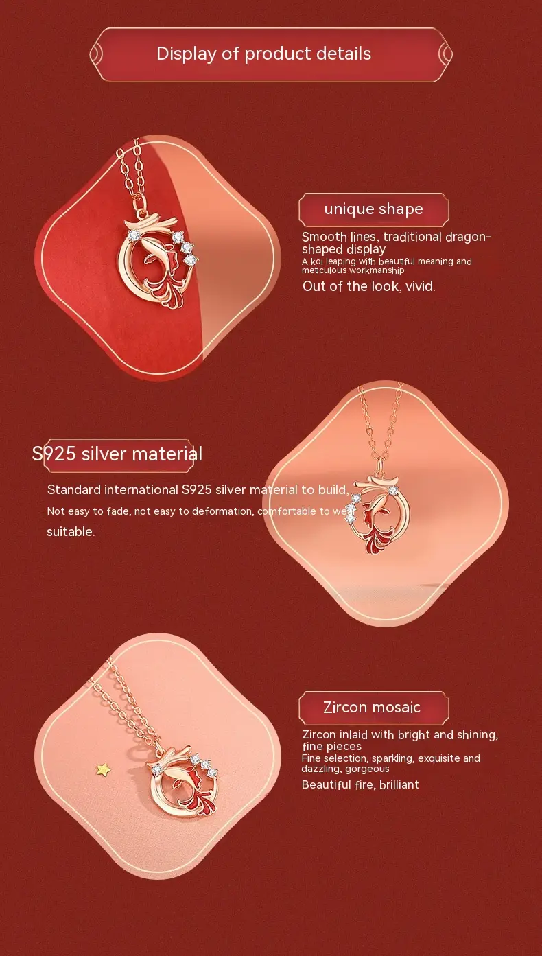 Silver Dragon Year Koi Necklace Women's Sterling Silver National Fashion Chinese Zodiac Dragon Pendant Rose Gold Clavicle Chain