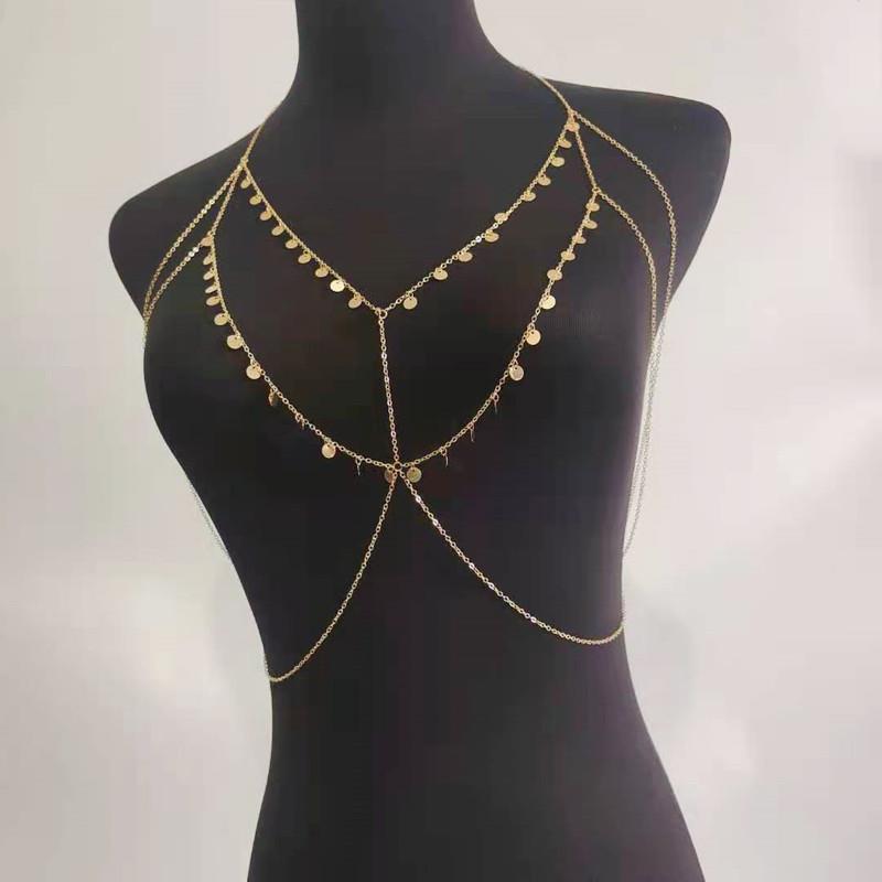 Women's Simple Tassel Waist Decorations Bikini Chest Necklace Beach Style Nightclub Sexy