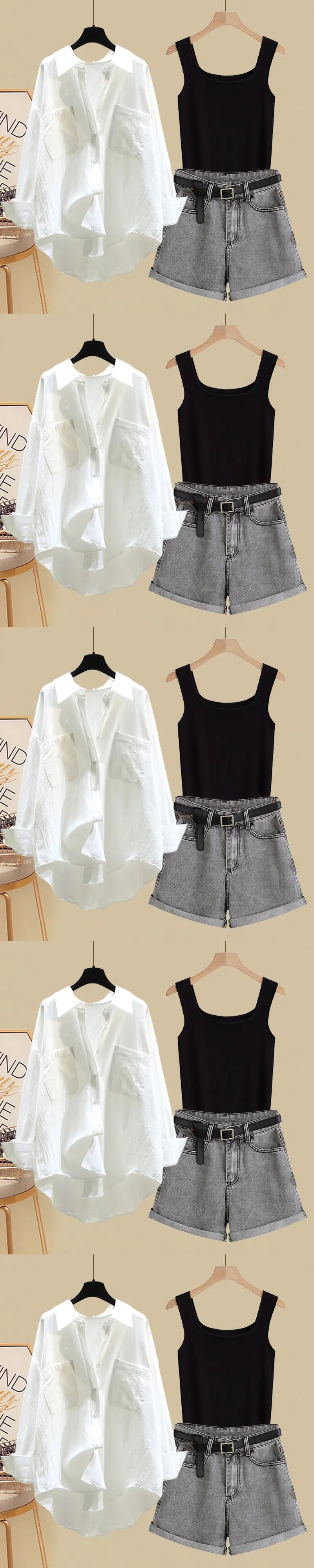 Fried Street Shirt Vest With Temperament Shorts Three-piece Set