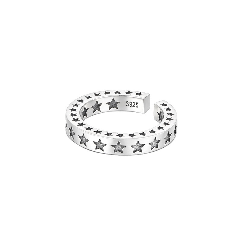 Chiba 925 Thai Silver Vintage Five-pointed Star Totem Suitable Lovers Wild Ring