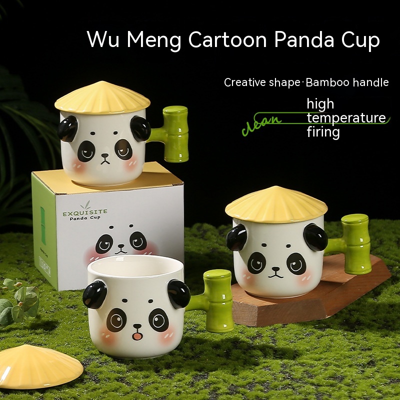 Title 2, Cute Panda Ceramic Cup For Girls With Lid Milk ...