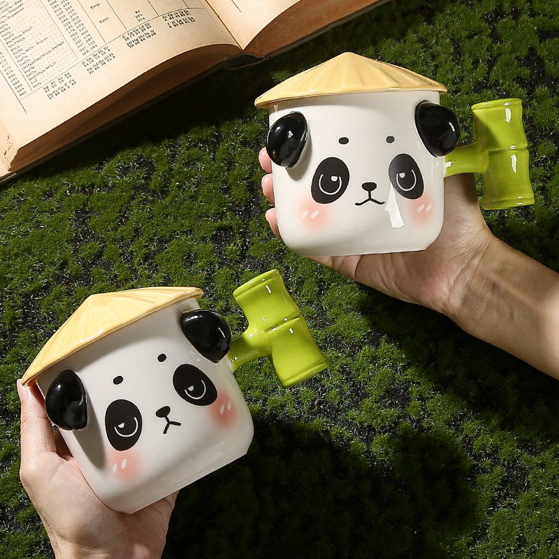 Title 3, Cute Panda Ceramic Cup For Girls With Lid Milk ...