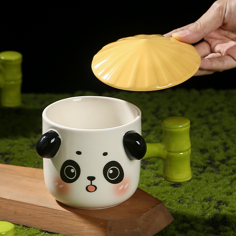 Title 5, Cute Panda Ceramic Cup For Girls With Lid Milk ...