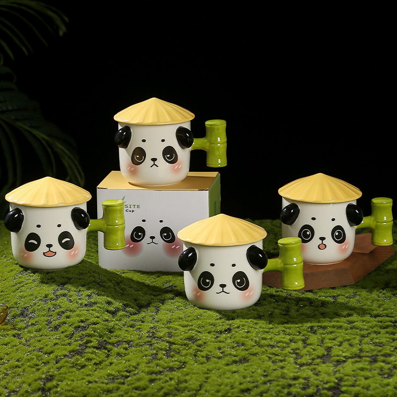 Title 6, Cute Panda Ceramic Cup For Girls With Lid Milk ...