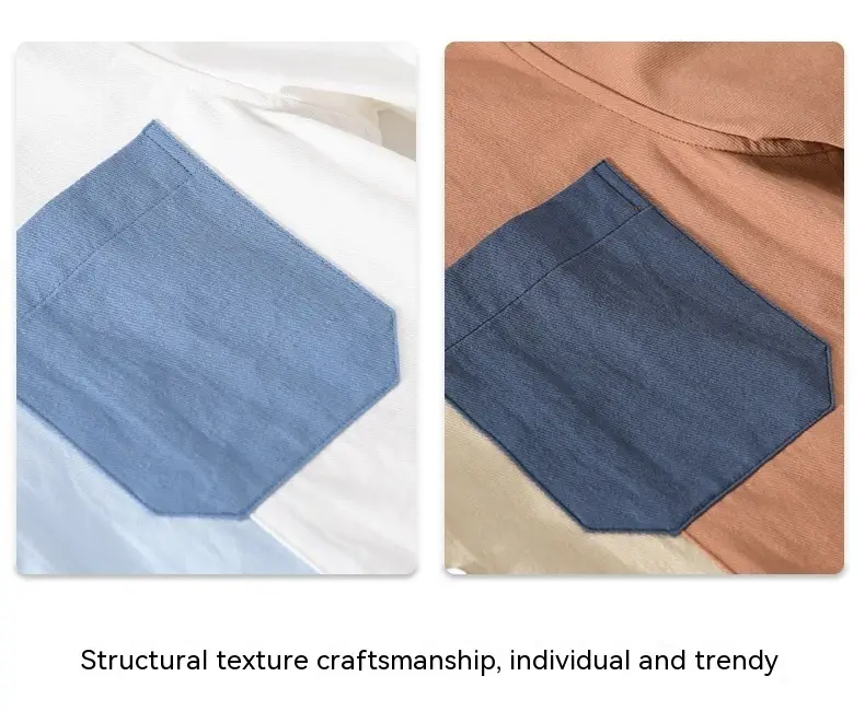 Patchwork Contrast Color Pocket Short Sleeve Shirt