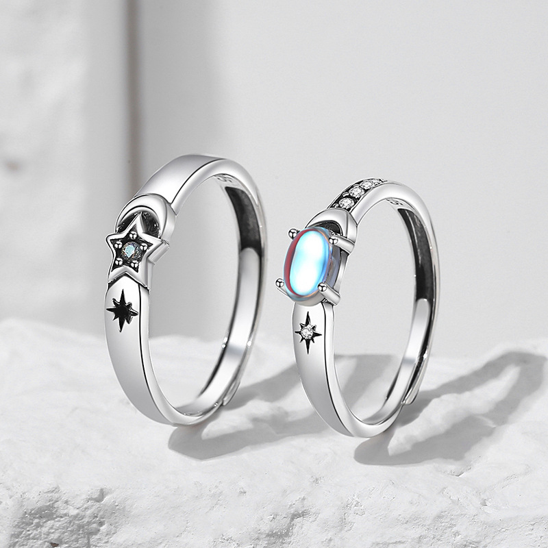 Xingyue Moonstone Couple Ring Sterling Silver Pair For Men And Women