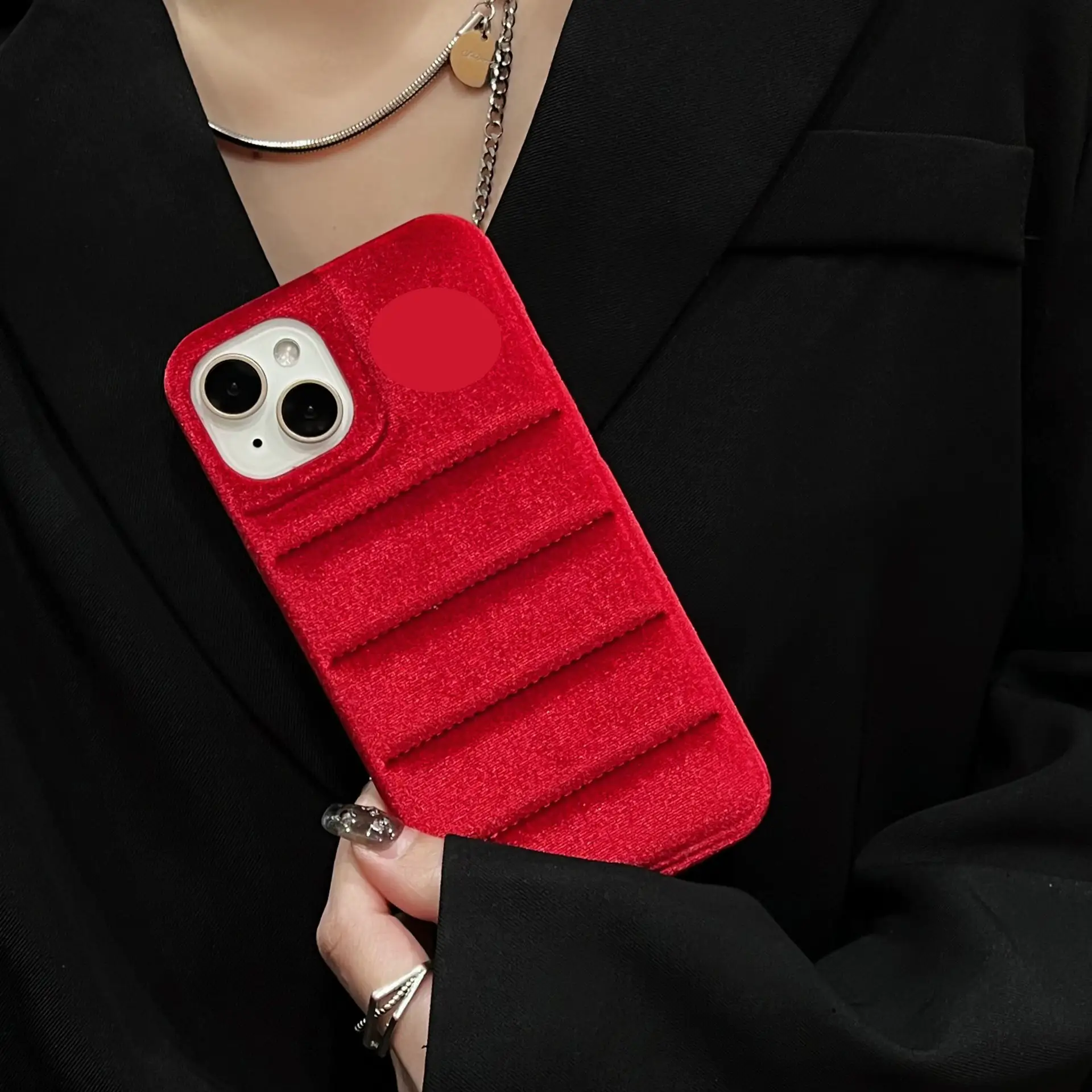 Drop-resistant Solid Color Down Jacket Gold Velvet Phone Case