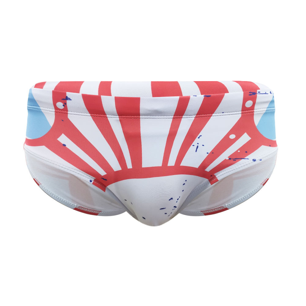 Men's Fashion White With Printed Pattern Swim Briefs