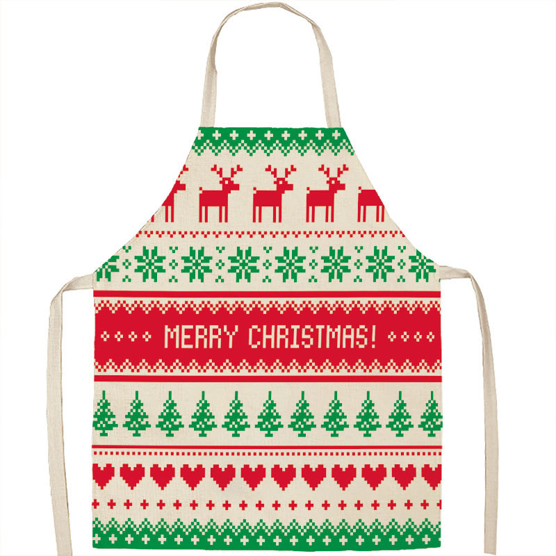 Christmas Apron Linen Oil-proof Anti-fouling Gingham Check Ginger Cake Household Bib Halter