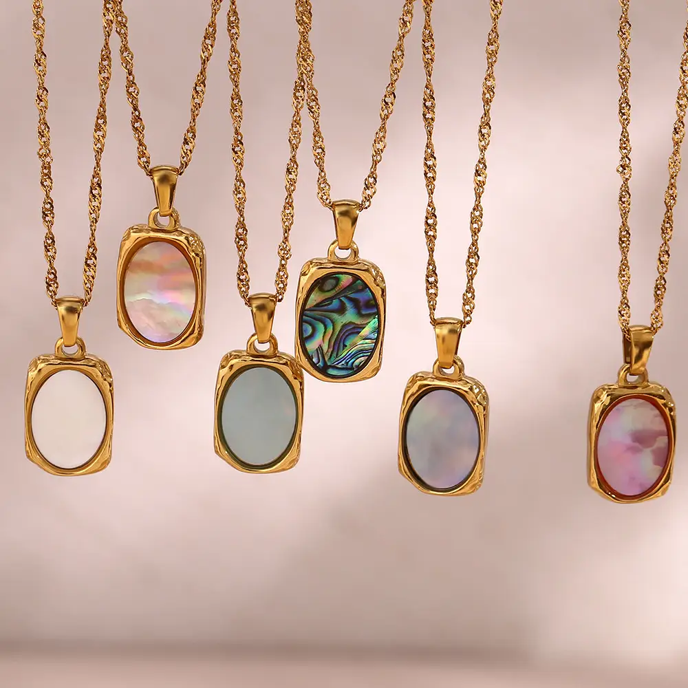 Fashion Simple Special Interest Light Luxury Ornament Stainless Steel Rectangular Shell Mirror Pendant Necklace