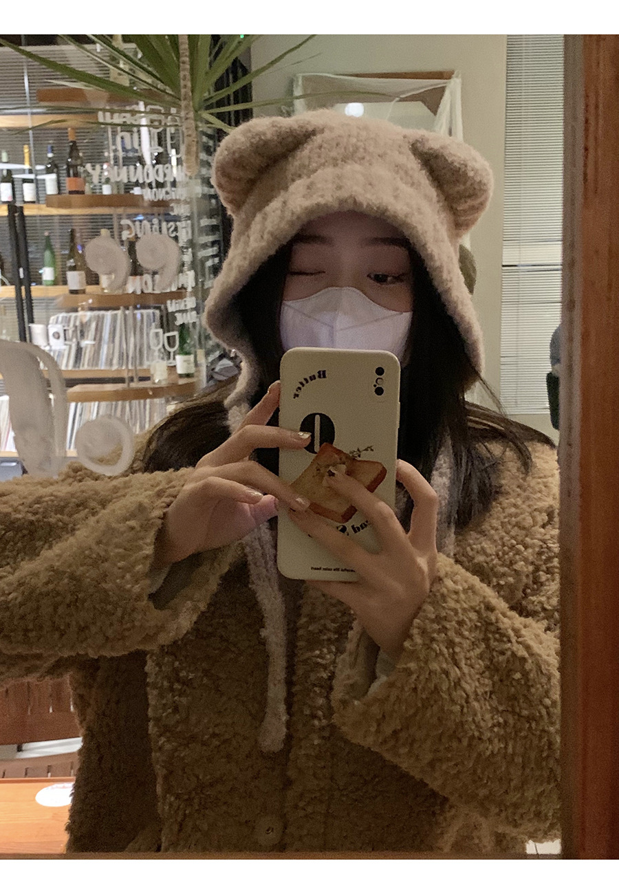 Lace-up Knitted Bear With Ears Wild Warm Hat Cartoon Cute Sweet Woolen Cap
