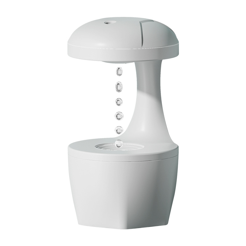 Anti-gravity white humidifier with silent operation, ideal for small rooms.